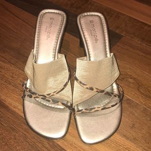 Maripe Size 10 Gold and Animal Print Sandals